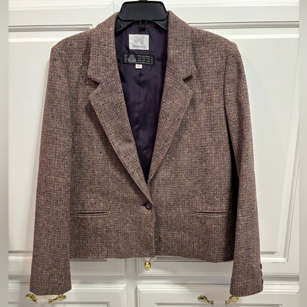 Vintage Higbee’s Women’s Brown Tweed Wool Blazer Jacket Women’s Size 14